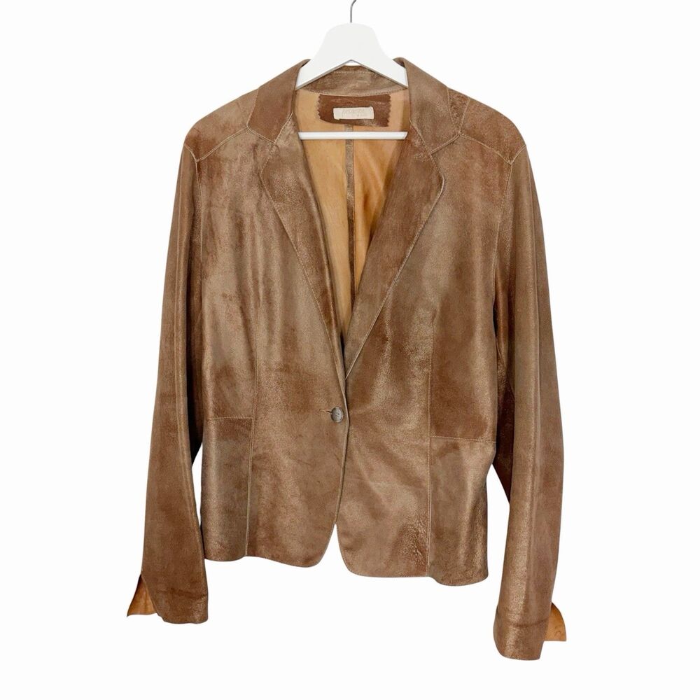 Príncipe Pelle‎ Taupe Vintage Leather Jacket 14 Soft & Shimmery New York USA